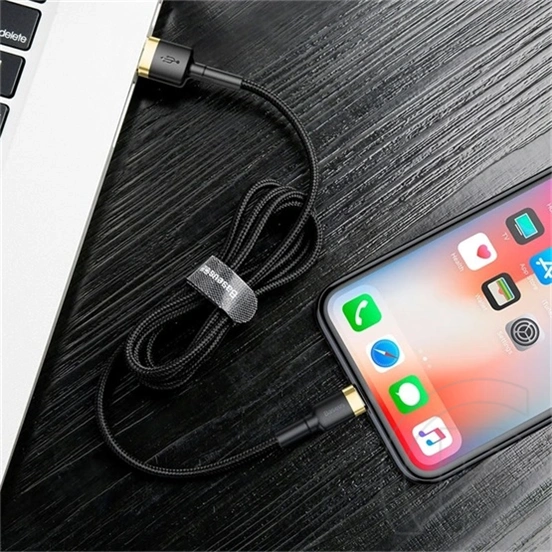Baseus Cafule töltő adatkábel (1 m, USB Type-A – iPhone, 2,4 A, 480 Mbps, fekete, arany)