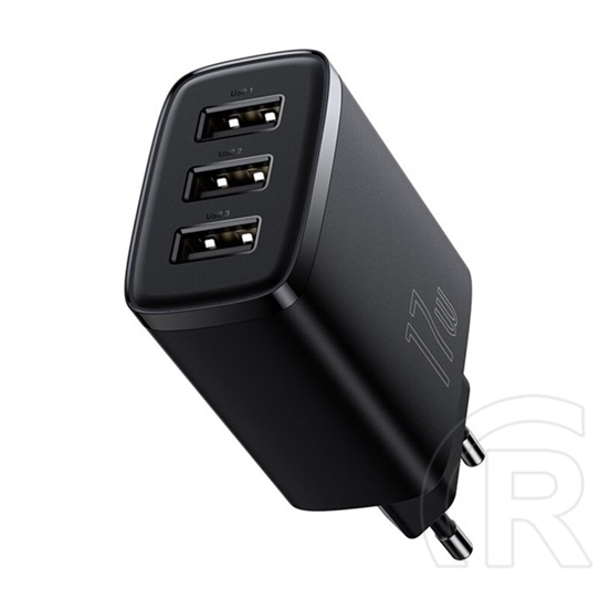 Baseus Compact hálózati töltő (3xUSB-A aljzat, 5V/3,4A, 17W, fekete)