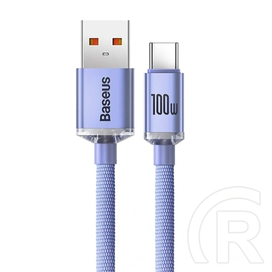 Baseus Crystal Shine USB Type-A – USB Type-C gyorstöltő adatkábel (100 W, 480 Mbps, 1,2 m, lila)