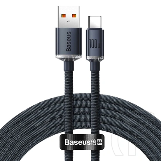Baseus Crystal Shine USB Type-A – USB Type-C gyorstöltő adatkábel (2 m, 100 W, 480 Mbps, fekete)