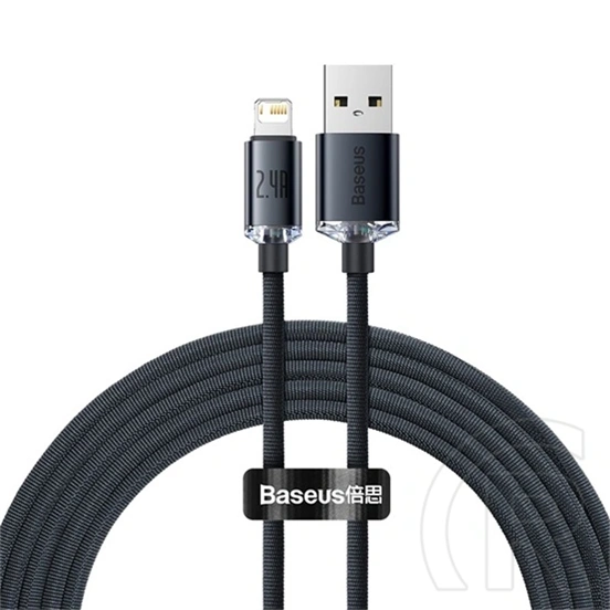 Baseus Crystal Shine USB Type-A – iPhone gyorstöltő adatkábel (2 m, 2,4 A, 480 Mbps, fekete)