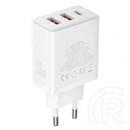 Baseus Cube hálózati gyorstöltő (30w, 1×usb type-c, 2×usb type-a, gan, pd3.0, pps, qc3.0, fehér)