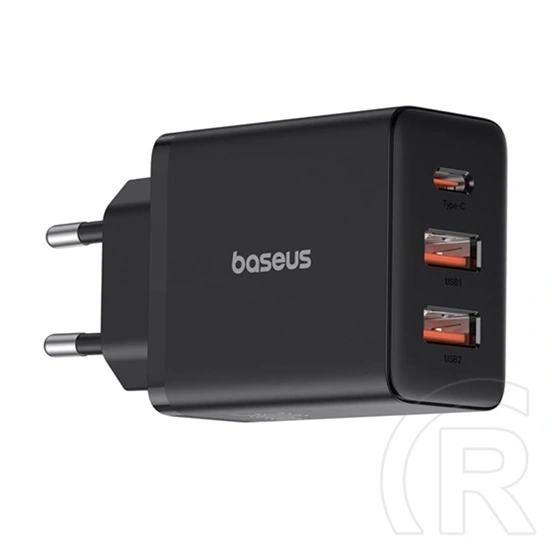 Baseus Cube hálózati töltő (30w, 1×USB Type-C, 2×USB Type-A, GaN, PD3.0, PPS, QC3.0, fekete)