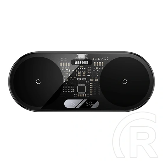 Baseus Digital LED Display 2in1 vezeték nélküli töltő (20W, Qi, digitális kijelző, USB Type-C bemenet, USB Type-A–USB Ty