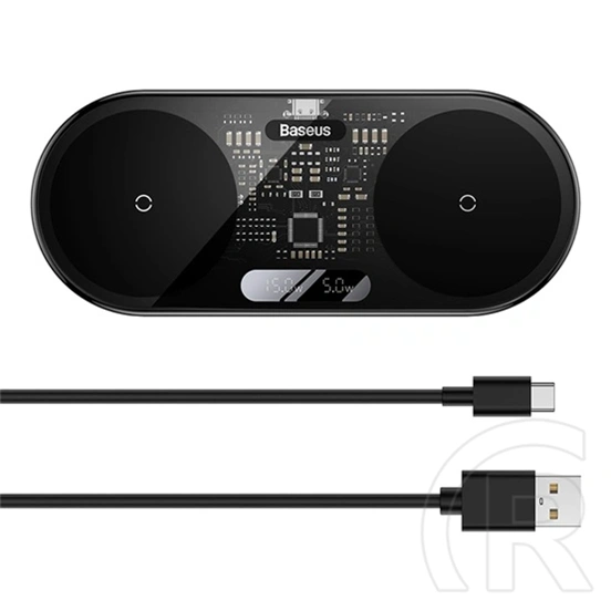 Baseus Digital LED Display 2in1 vezeték nélküli töltő (20W, Qi, digitális kijelző, USB Type-C bemenet, USB Type-A–USB Ty