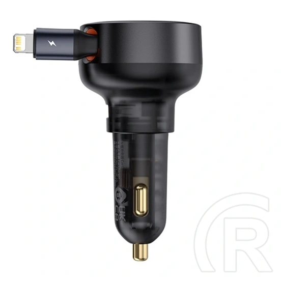 Baseus Enjoyment Pro autós töltő (55W, 1×USB Type-A, 1×Lightning kihúzható kábel 70 cm, QC3.0, aranyozott érintkezők, fe