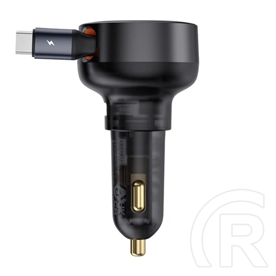 Baseus Enjoyment Pro autós töltő (60W, 1× USB Type-A, kihúzható USB Type-C kábel 70 cm, PD 3.0, fekete)