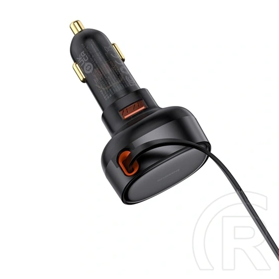Baseus Enjoyment Pro autós töltő (60W, 1× USB Type-A, kihúzható USB Type-C kábel 70 cm, PD 3.0, fekete)
