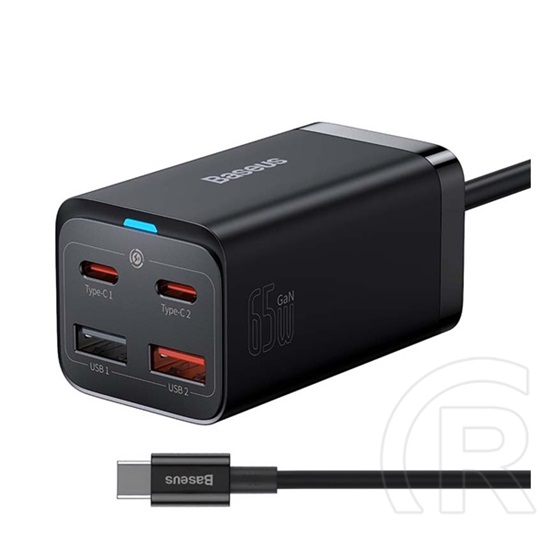 Baseus GaN3 Pro 65W hálózati töltő (2xUSB-C + 2xUSB-A, fekete)