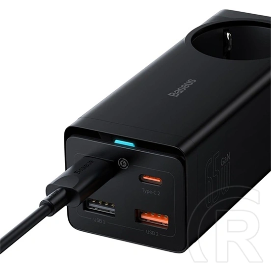 Baseus GaN3 Pro asztali töltőállomás (65 W, 1×CEE 7/3, 2×USB Type-A, 2×USB Type-C, 100 W USB Type-C kábel 1 m)
