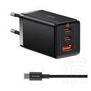 Baseus GaN5 Pro hálózati töltő (USB-A + 2xUSB-C aljzat, 65W, C-C kábel 1m, fekete)