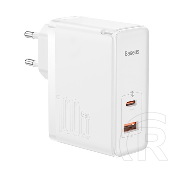 Baseus GaN5 Pro hálózati töltő (USB-A + USB-C aljzat, 100W, fehér)