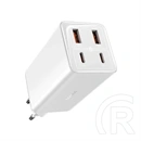 Baseus GaN6 Pro hálózati gyorstöltő (100W, GaN, 2×USB Type-C, 2×USB Type-A, 100W USB Type-C kábel 1m, fehér)