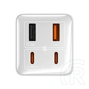 Baseus GaN6 Pro hálózati gyorstöltő (100W, GaN, 2×USB Type-C, 2×USB Type-A, 100W USB Type-C kábel 1m, fehér)