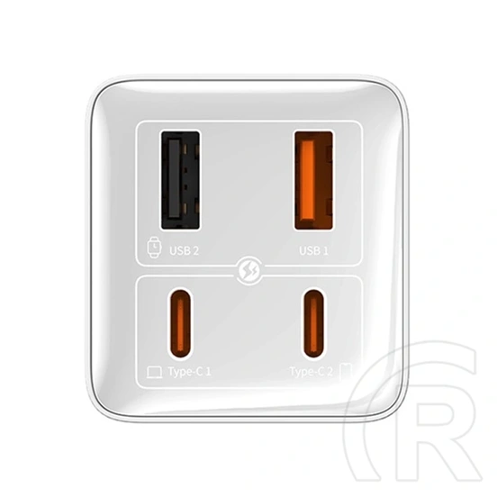 Baseus GaN6 Pro hálózati gyorstöltő (100W, GaN, 2×USB Type-C, 2×USB Type-A, 100W USB Type-C kábel 1m, fehér)