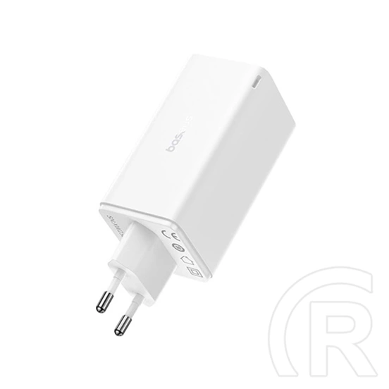 Baseus GaN6 Pro hálózati gyorstöltő (100W, GaN, 2×USB Type-C, 2×USB Type-A, 100W USB Type-C kábel 1m, fehér)