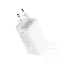 Baseus GaN6 Pro hálózati gyorstöltő (100W, GaN, 2×USB Type-C, 2×USB Type-A, 100W USB Type-C kábel 1m, fehér)
