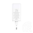 Baseus GaN6 Pro hálózati gyorstöltő (100W, GaN, 2×USB Type-C, 2×USB Type-A, 100W USB Type-C kábel 1m, fehér)