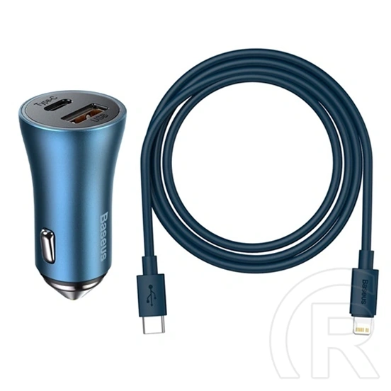 Baseus Golden Contactor Pro autós töltő (40W, USB Type-A + USB Type-C, 20W USB Type-C iPhone kábel 1 m, PD, kék)