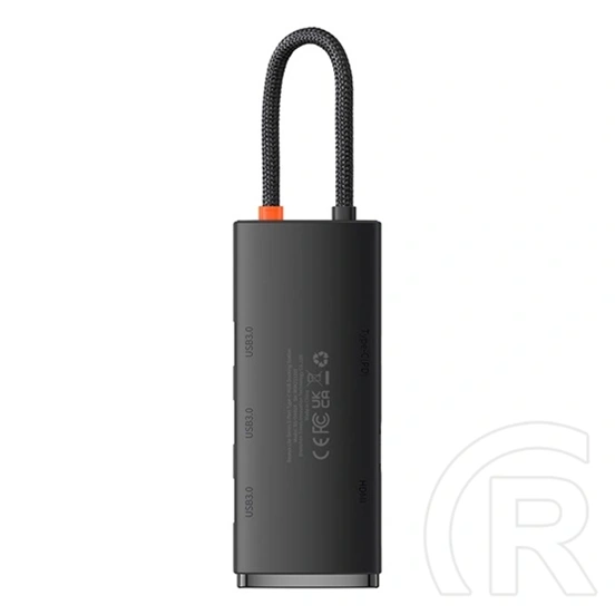 Baseus Lite 5-Port USB Type-C hub (HDMI 4K@30Hz, 3×USB-A 3.0, USB-C PD 100W, 25 cm, fekete)