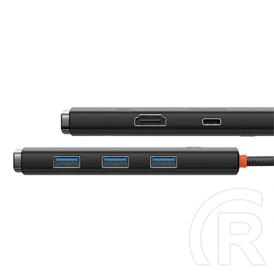 Baseus Lite 5-Port USB Type-C hub (HDMI 4K@30Hz, 3×USB-A 3.0, USB-C PD 100W, 25 cm, fekete)