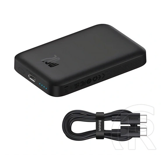 Baseus Magnetic Mini Air vésztöltő (6000mAh, 20W gyorstöltés, vezeték nélküli, mágneses, Type-C kábel, fekete)