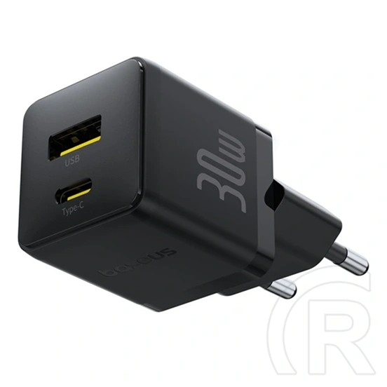 Baseus Palm hálózati töltő USB+Type-C aljzat (30W, PD 3.0 gyorstöltő, fekete)