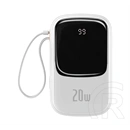 Baseus Qpow vésztöltő USB+Type-C+Lightning aljzat (20000mAh, 20W, PD gyorstöltő, LED kijelző, lightning kábel, fehér)