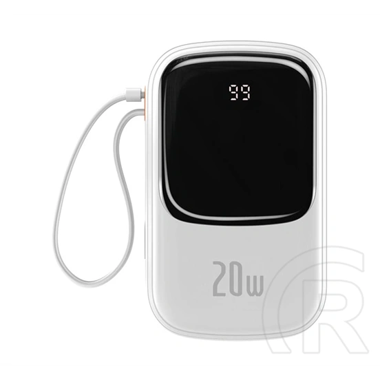 Baseus Qpow vésztöltő USB+Type-C+Lightning aljzat (20000mAh, 20W, PD gyorstöltő, LED kijelző, lightning kábel, fehér)