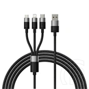 Baseus StarSpeed One-for-Three USB Type-A – iPhone/USB Type-C/Micro USB adatkábel (3,5 A, 480 Mbps, 1,2 m, fekete)
