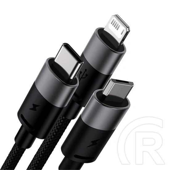 Baseus StarSpeed One-for-Three USB Type-A – iPhone/USB Type-C/Micro USB adatkábel (3,5 A, 480 Mbps, 1,2 m, fekete)