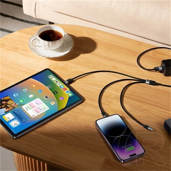 Baseus StarSpeed One-for-Three USB Type-A – iPhone/USB Type-C/Micro USB adatkábel (3,5 A, 480 Mbps, 1,2 m, fekete)