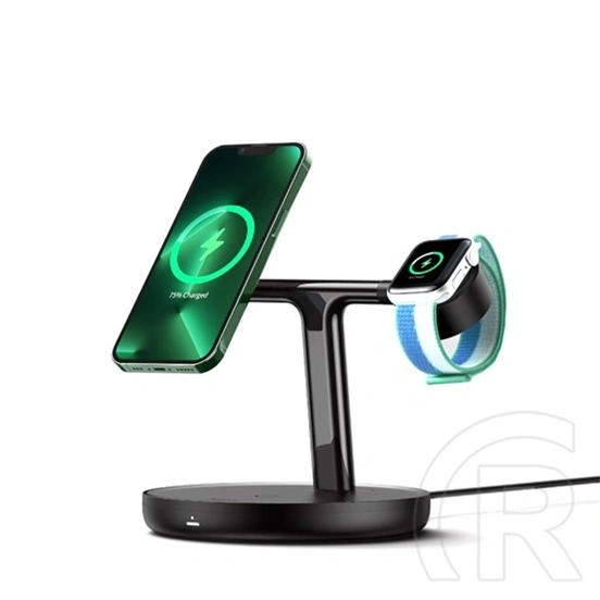 Baseus Swan vezeték nélküli töltő állvány 3in1 (20w, wireless, MagSafe kompatibilis, Apple watch töltő, airpods töltő, U