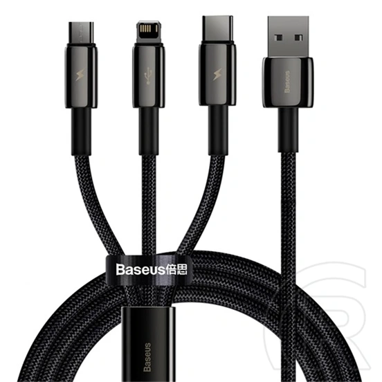 Baseus Tungsten Gold 3-in-1 töltőkábel (USB Type-A – Lightning/USB Type-C/Micro USB, 1,5 m, 3,5 A, fekete)