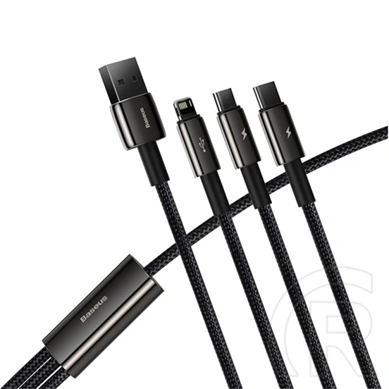 Baseus Tungsten Gold 3-in-1 töltőkábel (USB Type-A – Lightning/USB Type-C/Micro USB, 1,5 m, 3,5 A, fekete)