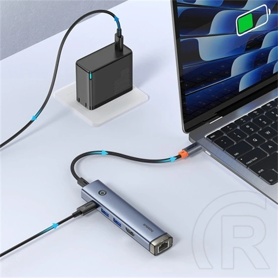 Baseus UltraJoy Hub Air type-c hub 5in1 (type-c dugó, 1×HDMI 4K@60Hz, 2×USB-A 3.0 5Gbps, 1×USB-C PD 100W, RJ45 1Gbps, 22