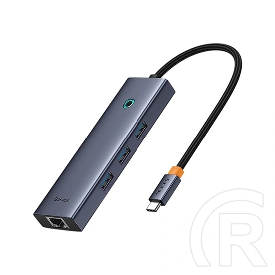 Baseus UltraJoy type-c hub 6in1 (3xUSB-A 3.0 5Gbps, HDMI 4K@30Hz, USB-C PD 100W, RJ45 1Gbps, 22cm, szürke)