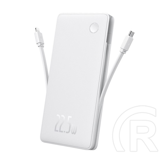 Baseus airpow lite vésztöltő usb+type-c aljzat (10000mah, 22.5w, pd gyorstöltő, led jelzés + fix type-c kábel) fehér