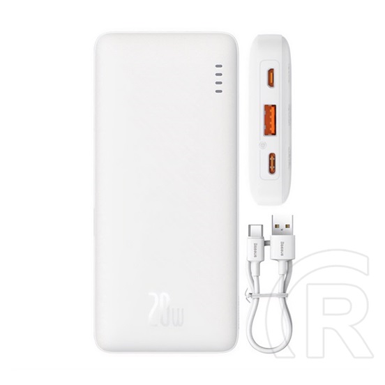 Baseus airpow vésztöltő usb+type-c aljzat (10000mah, 20w, pd gyorstöltő 3.0, led jelzés) fehér