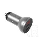 Baseus autós töltő 2 usb aljzat (5v / 4800ma, 24w, gyorstöltés támogatás, led kijelző) ezüst