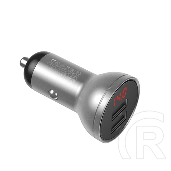Baseus autós töltő 2 usb aljzat (5v / 4800ma, 24w, gyorstöltés támogatás, led kijelző) ezüst