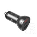 Baseus autós töltő 2 usb aljzat (5v / 4800ma, 24w, gyorstöltés támogatás, led kijelző) szürke