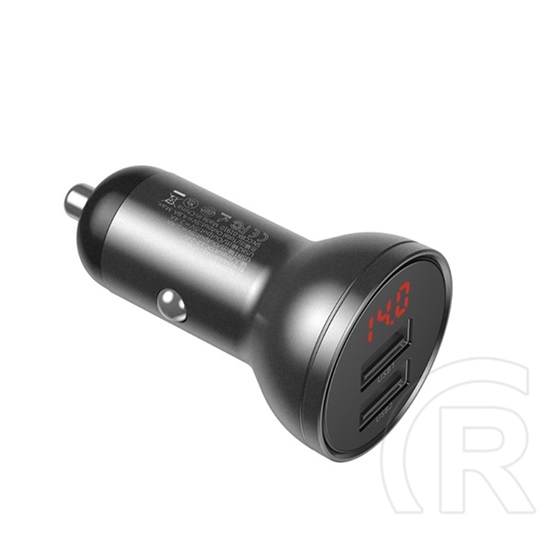 Baseus autós töltő 2 usb aljzat (5v / 4800ma, 24w, gyorstöltés támogatás, led kijelző) szürke