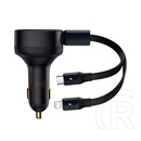 Baseus autós töltő usb aljzat (5v / 3a, 30w, pd gyorstöltés támogatás + beépített type-c / lightning 8pin kábel) fekete