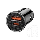 Baseus autós töltő usb aljzat / type-c aljzat (5v / 4500 ma, 30w, pd gyorstöltés támogatás) fekete