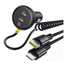 Baseus autós töltő usb+type-c aljzat (27w, pd gyorstöltő, + fix spirál type-c - lightning kábel) fekete