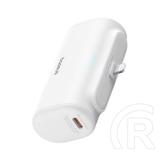 Baseus compact os vésztöltő type-c aljzat (5000mah, 20w, pd gyorstöltő, lightning csatlakozó + type-c kábel) fehér