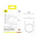 Baseus compact os vésztöltő type-c aljzat (5000mah, 20w, pd gyorstöltő, lightning csatlakozó + type-c kábel) fehér