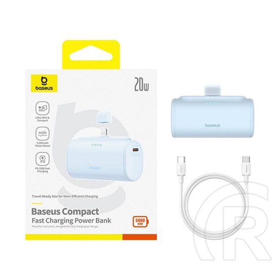 Baseus compact os vésztöltő type-c aljzat (5000mah, 20w, pd gyorstöltő, lightning csatlakozó + type-c kábel) világoskék