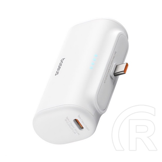 Baseus compact vésztöltő type-c aljzat (5000mah, 20w, pd gyorstöltő, type-c csatlakozó + type-c kábel) fehér